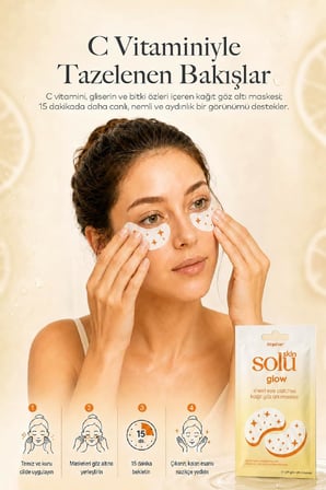 Skin Solu Glow C Vitamini ve Bitkisel Özlü Kağıt Göz Altı Maskesi – Aydınlatıcı ve Nemlendirici Göz Altı Bakım Bandı (1 Çift)