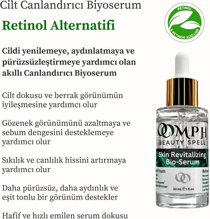 Skin Revitalizing Bio-Serum – Retinol Alternatifi Peptit Serum, Cilt Canlandırıcı,Vegan Kolajen, Deniz Biyo-Aktifleri, Niasinamid ve Hyaluronik Asit – 30 ml