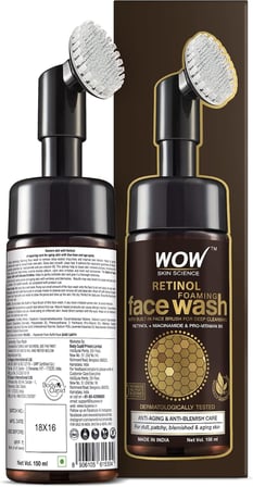 WOW Skin Science Retinol Yüz Temizleme Köpüğü ve Dahili Fırça-İnce Çizgiler, Lekeler Bakım Yüzde Doksan Sekiz, Bir Doğal İçerik Vegan 150ml
