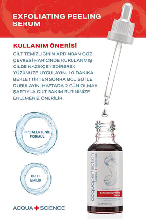 10% AHA + 2% BHA Yenileyici & Canlandırıcı ve Cilt Tonu Eşitleyici Kırmızı Exfoliating Peeling Serum (Gözenek ve Ölü Hücre Temizleyici Etkili) 30ml, Cilt Pürüzsüzleştirici Etki