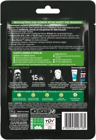 Skin Naturals Kömürlü Kağıt Yüz Maskesi Siyah Çay
