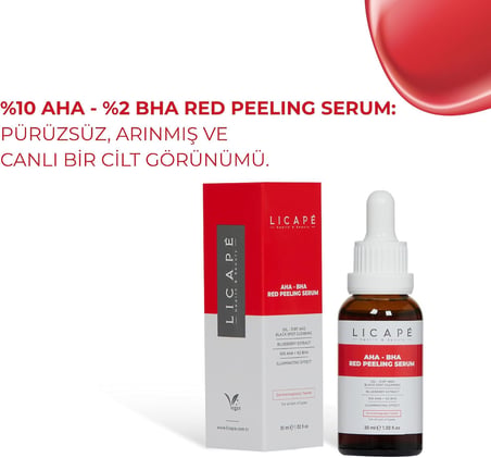 %10 AHA +%2 BHA Red Peeling Serum – Cilt Canlandırıcı, Gözenek Arındırıcı ve Aydınlatıcı Peeling Serumu – Daha Pürüzsüz ve Eşit Tonlu Cilt – 30 ml