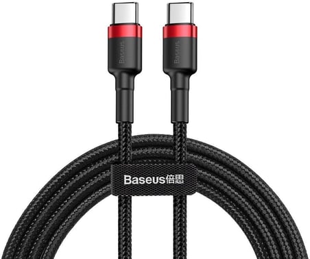 Cafule, 60 W 3.0 A USB-C & USB-C Hızlı Şarj & Data Aktarımı Kablosu, 1 Metre, Kırmızı - Siyah