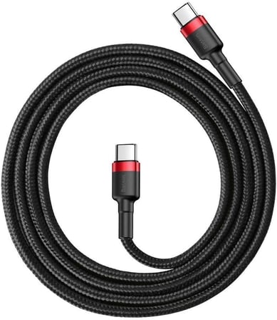 Cafule, 60 W 3.0 A USB-C & USB-C Hızlı Şarj & Data Aktarımı Kablosu, 1 Metre, Kırmızı - Siyah