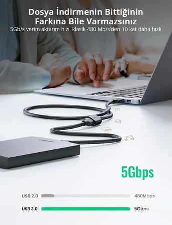USB 3.0 Uzatma Kablosu 1.5 Metre, Siyah