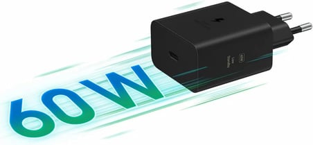 EP-T6010 Orijinal Şarj Cihazı 60 W Süper Hızlı Şarj, USB-C Bağlantı Noktası (Kablosuz), Siyah