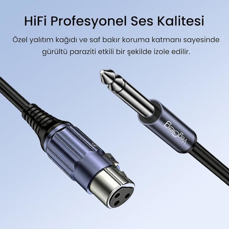 6.35mm to XLR Dişi Mikrofon Kablosu Hi-Fi Ses Kalitesi OFC Bakır Enstrüman Ses Kablosu 2 Metre