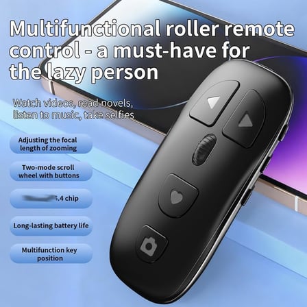 Bluetooth Sayfa Çevirme Kumandası Tekerlekli Uzaktan Kontrol Cihazı Telefon Tablet Uyumlu Video Kaydırma E-Kitap Okuma Selfie Çekim Medya Kontrol Aleti | KR-06 (Gri)