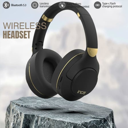 Inca IBK-503S Kablosuz 5.3 Bluetooth Hafıza Kart Destekli Kulak Üstü Kulaklık Siyah 400Mah 12 Saat pil ömrü Bluetooth, Micro SD Hafıza Kartı ve AUX modu desteği