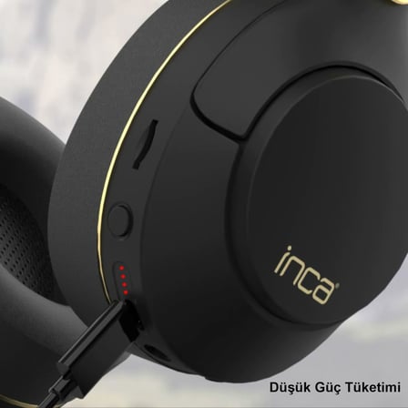 Inca IBK-503S Kablosuz 5.3 Bluetooth Hafıza Kart Destekli Kulak Üstü Kulaklık Siyah 400Mah 12 Saat pil ömrü Bluetooth, Micro SD Hafıza Kartı ve AUX modu desteği