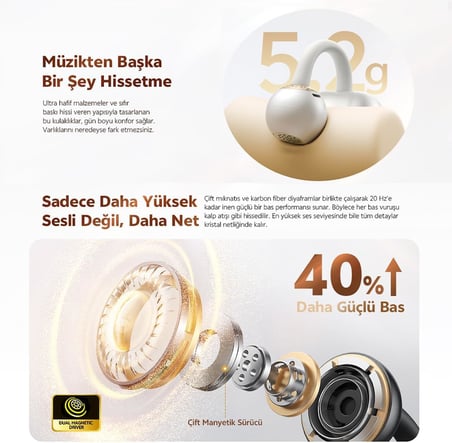 C50 Crossky Küpe Kulaklık 6.0 Çift Cihaz Çift Mıknatıs 35 Saat Dinleme 4 Mic. Gürültü Engelleme Mavi