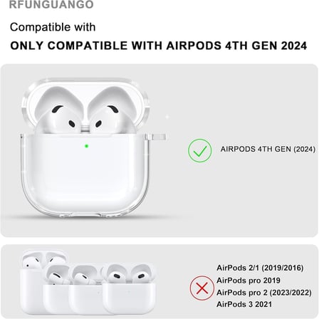 Soft Yumuşak Şeffaf Esnek Silikon Airpods ile uyumlu Kulaklık Kılıfı ve Karabina Anahtarlık (Şeffaf, Airpods 4)