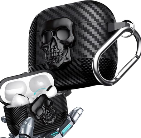 Airpods Pro 3.Nesil Ile Uyumlu Karbon Fiber Hybrid Polymer Technology Kafa Tası Tasarımlı Premium Kulaklık Kılıfı (Siyah-Siyah)