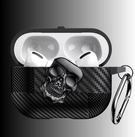 Airpods Pro 3.Nesil Ile Uyumlu Karbon Fiber Hybrid Polymer Technology Kafa Tası Tasarımlı Premium Kulaklık Kılıfı (Siyah-Siyah)