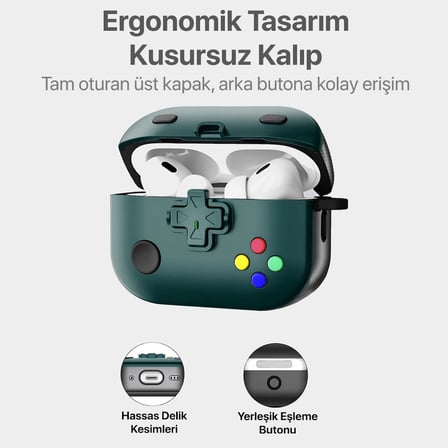 Airpods 3 ile Uyumlu Gaming Serisi Hybrid Tasarım Kılıf İç Kısmı TPU - Dış Kısmı Polikarbonat - Kenarları Fiber Karbon Kaplama Premium Tasarım ve Mükemmel Koruma (Yeşil, Airpods 3 2021)