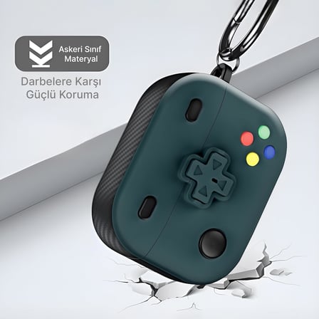 Airpods 3 ile Uyumlu Gaming Serisi Hybrid Tasarım Kılıf İç Kısmı TPU - Dış Kısmı Polikarbonat - Kenarları Fiber Karbon Kaplama Premium Tasarım ve Mükemmel Koruma (Yeşil, Airpods 3 2021)