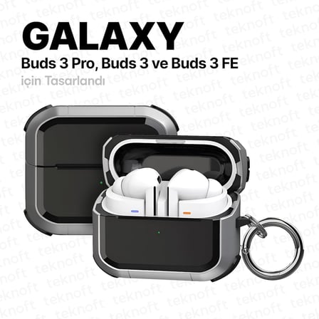 Samsung Galaxy Buds 3 Pro, Buds 3 ve Buds 3 FE ile Uyumlu Darbelere Karşı Ultra Güçlü Çift Renkli Sert Kenarlı Mat Silikon Kılıf (Gri, Galaxy Buds 3 Pro/3/3 FE)