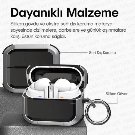 Samsung Galaxy Buds 3 Pro, Buds 3 ve Buds 3 FE ile Uyumlu Darbelere Karşı Ultra Güçlü Çift Renkli Sert Kenarlı Mat Silikon Kılıf (Gri, Galaxy Buds 3 Pro/3/3 FE)
