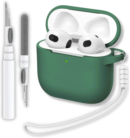 AirPods 4. Nesil ve 5. Nesil Uyumlu Haki Silikon Kulaklık Kılıfı, Kulaklık Ipi Ve 3'ü 1 Arada Temizleme Kalemi Seti(Haki)