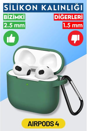 AirPods 4. Nesil ve 5. Nesil Uyumlu Haki Silikon Kulaklık Kılıfı, Kulaklık Ipi Ve 3'ü 1 Arada Temizleme Kalemi Seti(Haki)