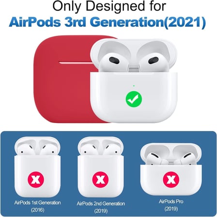 AirPods 3. Nesil ile Uyumlu İnce ve Hafif Silikon Kılıf, Yumuşak Esnek Tasarım, Anahtarlıklı, Kablolu ve Kablosuz Şarj Uyumlu – Kırmızı (A2564 A2565 A2566)