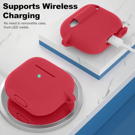 AirPods 3. Nesil ile Uyumlu İnce ve Hafif Silikon Kılıf, Yumuşak Esnek Tasarım, Anahtarlıklı, Kablolu ve Kablosuz Şarj Uyumlu – Kırmızı (A2564 A2565 A2566)