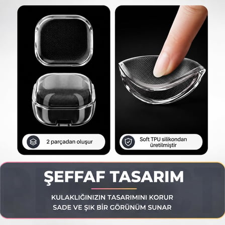 Samsung Galaxy Buds 4 / Buds 4 Pro ile Uyumlu HeartPop 3D Kalpli Şeffaf Kulaklık Kılıfı – Pembe Karabinalı, Kalp ve Smiley Charm Aksesuarlı Koruyucu Kulaklık Kabı