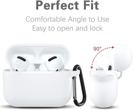 AirPods Pro 1. Nesil ile Uyumlu İnce ve Hafif Silikon Kılıf, Yumuşak Esnek Tasarım, Anahtarlıklı, Kablolu ve Kablosuz Şarj Uyumlu – Beyaz (A2084 A2083 A2190)