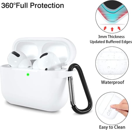 AirPods Pro 1. Nesil ile Uyumlu İnce ve Hafif Silikon Kılıf, Yumuşak Esnek Tasarım, Anahtarlıklı, Kablolu ve Kablosuz Şarj Uyumlu – Beyaz (A2084 A2083 A2190)