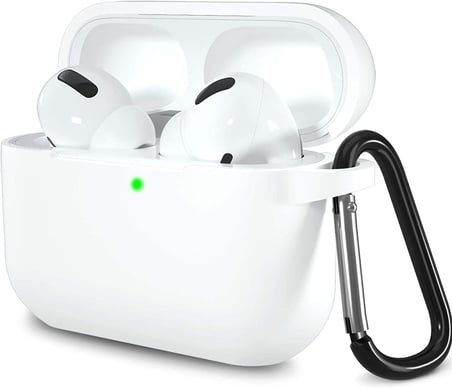 AirPods Pro 1. Nesil ile Uyumlu İnce ve Hafif Silikon Kılıf, Yumuşak Esnek Tasarım, Anahtarlıklı, Kablolu ve Kablosuz Şarj Uyumlu – Beyaz (A2084 A2083 A2190)