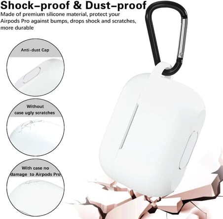 AirPods Pro 1. Nesil ile Uyumlu İnce ve Hafif Silikon Kılıf, Yumuşak Esnek Tasarım, Anahtarlıklı, Kablolu ve Kablosuz Şarj Uyumlu – Beyaz (A2084 A2083 A2190)
