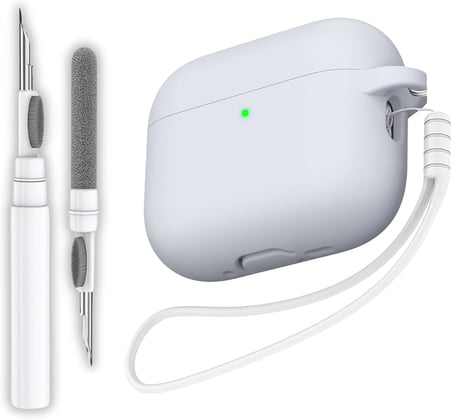 Pro 3 Nesil Uyumlu Acik Gri Premium Silikon Kulaklik Kilifi, Kulaklik İ̇Pi Ve 3'U 1 Arada Bluetooth Kulaklik Temizleme Kalemi Seti (Acik Gri)