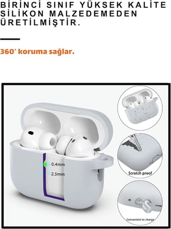 Pro 3 Nesil Uyumlu Acik Gri Premium Silikon Kulaklik Kilifi, Kulaklik İ̇Pi Ve 3'U 1 Arada Bluetooth Kulaklik Temizleme Kalemi Seti (Acik Gri)