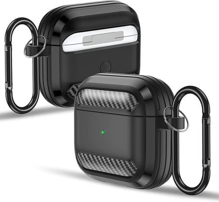 Airpods 3. Nesil (2021) ile Uyumlu Silikon Kılıf Fiber Karbon Görünüm Premium Airpods Kılıfı (Siyah)