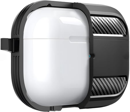 Airpods 3. Nesil (2021) ile Uyumlu Silikon Kılıf Fiber Karbon Görünüm Premium Airpods Kılıfı (Siyah)