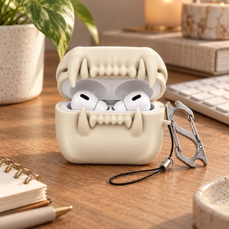 Apple AirPods 3 ile Uyumlu Vampir Dişli Karabinalı Kılıf