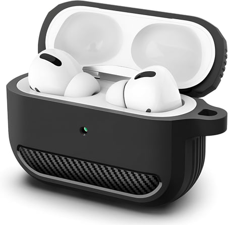 Airpods Pro 1.Nesil İçin Fiber Karbon Görünümlü Airpods Pro 1 Silikon Kılıf (Siyah)