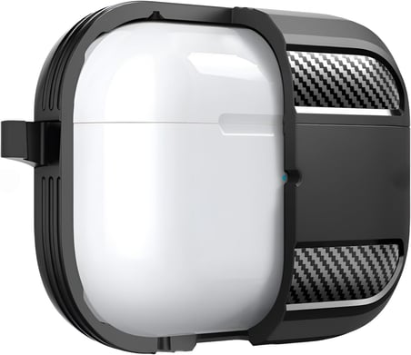 Airpods Pro 1.Nesil İçin Fiber Karbon Görünümlü Airpods Pro 1 Silikon Kılıf (Siyah)