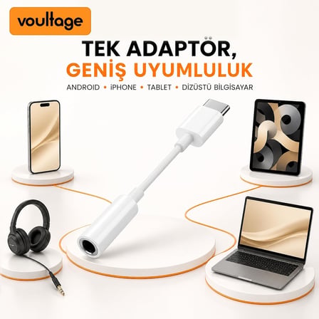 USB-C To 3.5mm Jak Kulaklık Adaptörü - Dijital Dönüştürücü - Tüm Cihazlarla Uyumlu - Beyaz - Kompakt Tasarım - Yüksek Kaliteli Ses - Taşınabilir