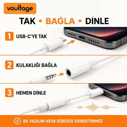 USB-C To 3.5mm Jak Kulaklık Adaptörü - Dijital Dönüştürücü - Tüm Cihazlarla Uyumlu - Beyaz - Kompakt Tasarım - Yüksek Kaliteli Ses - Taşınabilir