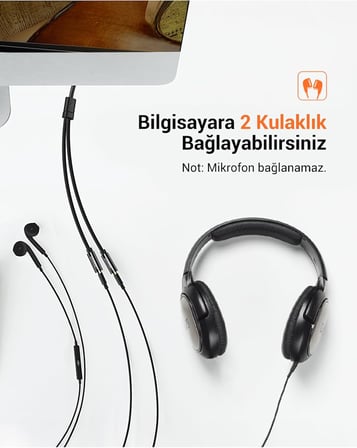 3.5mm 2'li Aux Kulaklık Çoklayıcı, Siyah