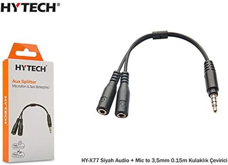 HY-X77 Siyah Audio + Mic to 3,5mm 0.15m Kulaklık Çevirici