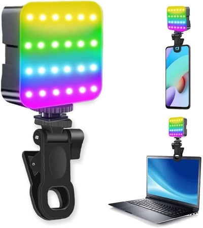 Cep Telefonu Çakarlı Dolgu Işık, Canlı Yayın Için Mini Taşınabilir Kısılabilir Yüksek Parlaklık RGB Selfie Işık Paneli, Kıskaçlı Telefon ve Notebook Tutucu, YouTuber Yayıncı Işığı D12S
