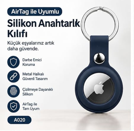AirTag ile Uyumlu Silikon Anahtarlık Kılıfı A020, Metal Halkalı