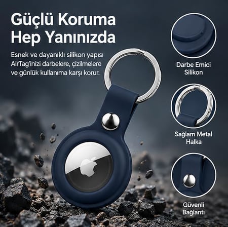 AirTag ile Uyumlu Silikon Anahtarlık Kılıfı A020, Metal Halkalı