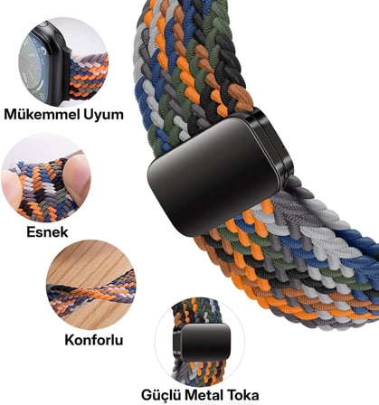 Apple Watch ile Uyumlu Metal Manyetik Tokalı Esnek ve Konforlu Örgü Kordon Kullanımı Kolay Kayış