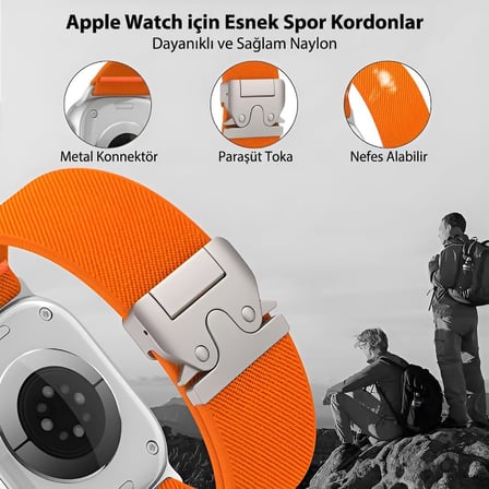 Apple Watch ile Uyumlu Elastik Spor Bileklik 49mm 46mm 45mm 44mm 42mm için Ayarlanabilir Paraşüt Tokalı Naylon Kumaş Kordon Kayış
