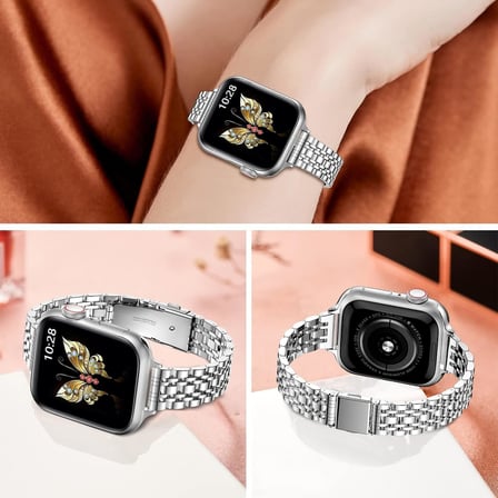 Apple Watch Uyumlu Jubilee İnce Çelik Kordon - 49/46/45/44/42/41/40/38mm Uyumlu - Apple Watch SE Series 3/2/1 & Watch Ultra 3/2/1 & Series 11-1