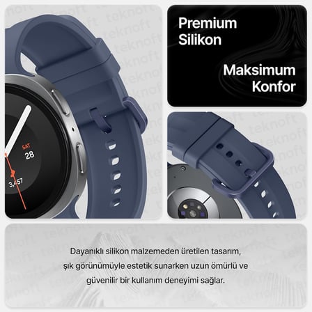Samsung Galaxy Watch 9/8 (40mm/44mm) ve Watch 8 Classic (46mm) ile Uyumlu Hafif ve Yumuşak Oluklu Tasarım Spor Silikon Kordon