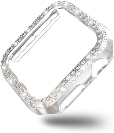 Akıllı Saat Ekran Koruyucu Apple Watch 7 41mm ile Uyumlu Ekran Koruyucu Kılıf, Ekran Koruyuculu TPU Kılıf, Sert Çerçeve Diamond Kapak Apple Watch 7 41mm Koruyucu Kılıf Gümüş